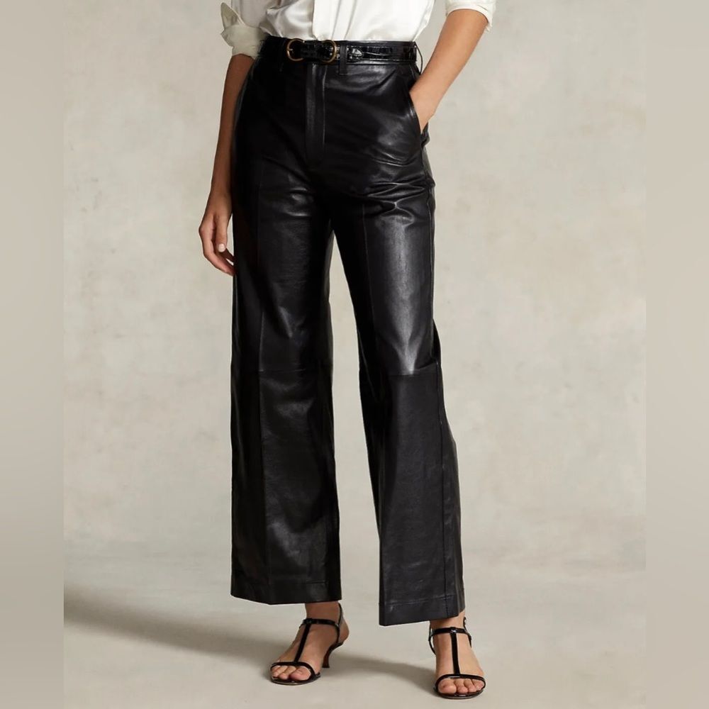 Lauren Ralph Lauren - Women’s Leather Cropped Wide Leg Pants - Size 0